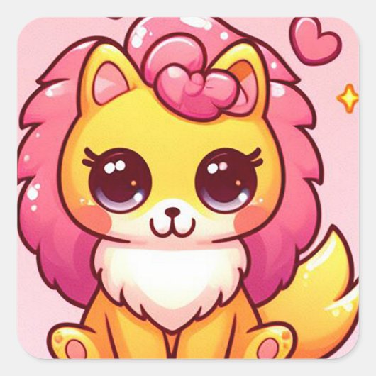 Schattige leeuw cartoon vierkante sticker (Voorkant)