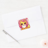 Schattige leeuw cartoon vierkante sticker (Envelop)