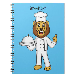 Schattige leeuw chef cartoon illustratie notitieboek