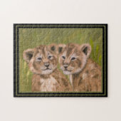 Schattige Leeuw Cubs Oerwoud Dier Jigsaw Puzzel (Horizontaal)