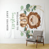 Schattige Leeuw Jungle Koning Groene Baby Shower W Wandkleed (In Situ (horizontaal))