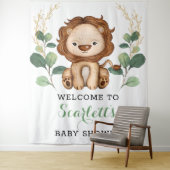 Schattige Leeuw Jungle Koning Groene Baby Shower W Wandkleed (In situ)