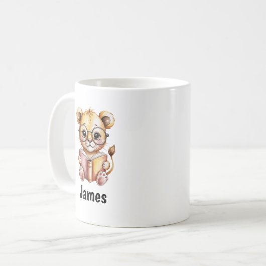 Schattige Leeuw Leest een Boek Custom Koffiemok (Voorkant links)