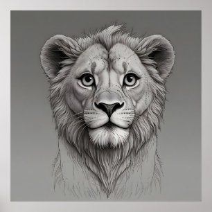 schattige leeuw met grote ogen poster