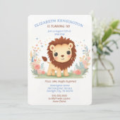 Schattige Leeuw Thema Verjaardagsfeestje voor Kind Kaart (Staand voorkant)
