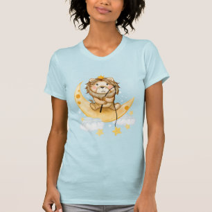 Schattige Leeuw Vissen op de Maan Aquarel T-shirt