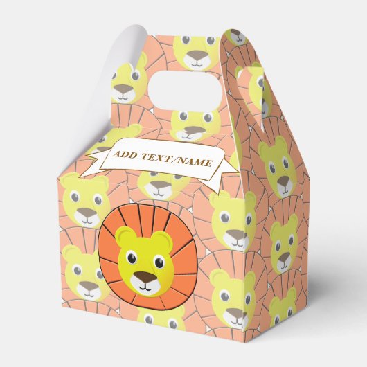 Schattige leeuwengezicht over printpatroon bedankdoosjes (Achterkant)