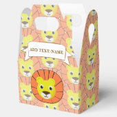 Schattige leeuwengezicht over printpatroon bedankdoosjes (Geopend)