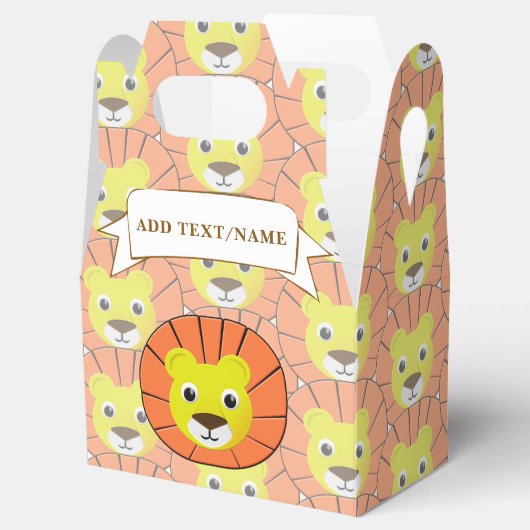 Schattige leeuwengezicht over printpatroon bedankdoosjes (Geopend)