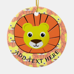 Schattige leeuwengezicht over printpatroon keramisch ornament
