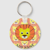 Schattige leeuwengezicht over printpatroon sleutelhanger (Voorkant)