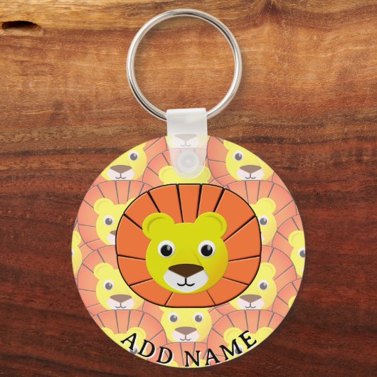 Schattige leeuwengezicht over printpatroon sleutelhanger (Achterkant)