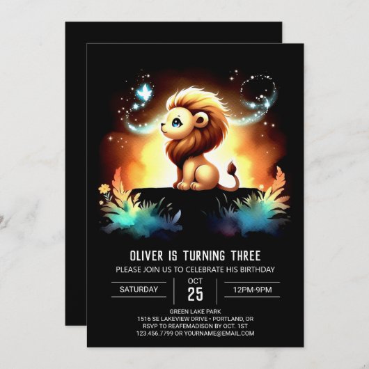 Schattige leeuwenverjaardag kaart (Voorkant / Achterkant)