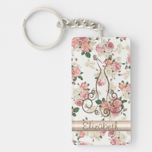 Schattige legante dress, Floral Pattern-Personaliz Sleutelhanger (Voorkant)