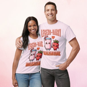 Schattige Legend-Dairy Paar Aardbei Melk Valentijn T-shirt