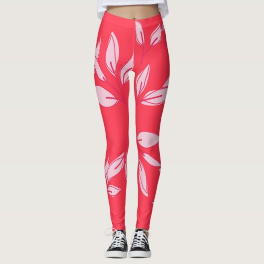 schattige leggings moderne roze waterverf verlaten (Voorkant)