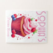 Schattige Lekkere Roze Aardbei Cupcake Puzzels (Horizontaal)