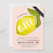 Schattige Lemon Girl Pink Virtual 1st Birthday Kaart (Voorkant)