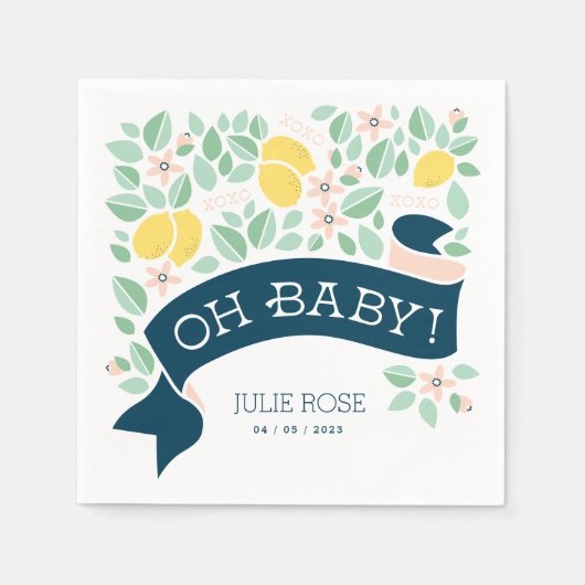 Schattige Lemon Yellow Botanical Fun Baby shower Servet (Voorkant)