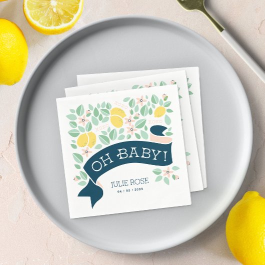 Schattige Lemon Yellow Botanical Fun Baby shower Servet