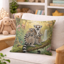 Schattige Lemur Mama en Baby's Jungle Dieren  Kussen