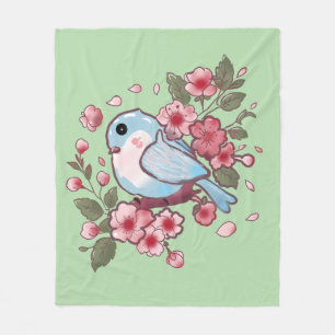 Schattige Lente Blauwe Vogel & Kersenbloesem Aquar Fleece Deken