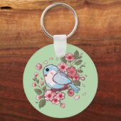 Schattige Lente Blauwe Vogel & Kersenbloesem Aquar Sleutelhanger (Voorkant)