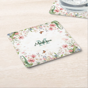 Schattige Lente Bloem Wilde Bloemen Boeket Vlinder Kartonnen Onderzetters