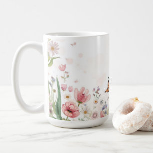 Schattige Lente Bloem Wilde Bloemen Boeket Vlinder Koffiemok