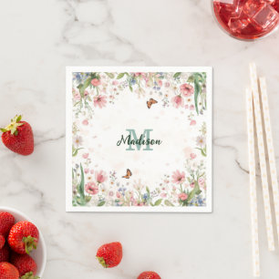 Schattige Lente Bloem Wilde Bloemen Boeket Vlinder Servet