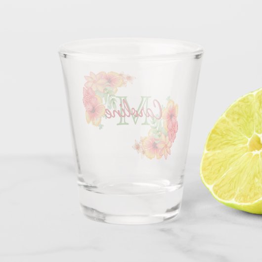 Schattige lente bloemige waterverf op maat shot glas (Achterkant)