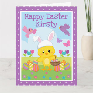 Schattige lente kuiken en chocolade eieren Pasen Kaart