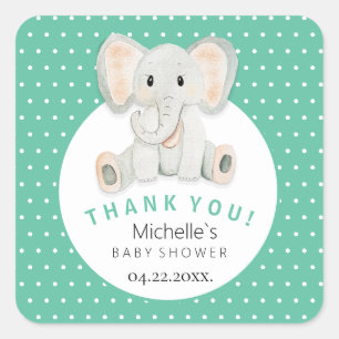 Schattige Lente Olifant Watercolor Illustratie Vierkante Sticker