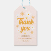 Schattige lente roze gele margriet dank je verjaar cadeaulabel (Voorkant)