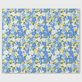 Schattige lenteblauw en geel bloemenpatroon cadeaupapier (Vlak)