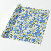 Schattige lenteblauw en geel bloemenpatroon cadeaupapier (Uitgerold)