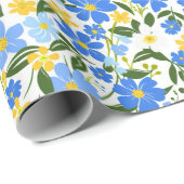 Schattige lenteblauw en geel bloemenpatroon cadeaupapier (Rol Hoek)