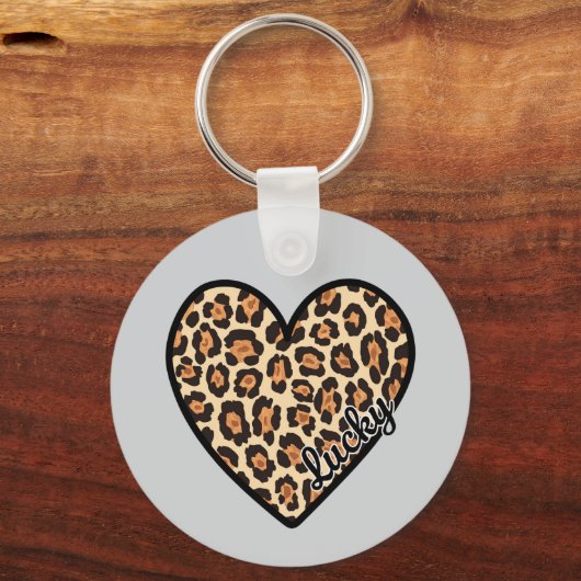 Schattige Leopard Heart Valentijnsdag cadeau Sleutelhanger (Voorkant)