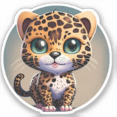Schattige Leopard Kitten Safari Dierlijke Cartoon  Sticker (Voorkant)