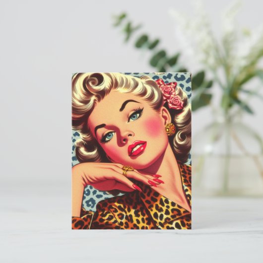 Schattige Leopard Print Girl Briefkaart (Staand voorkant)