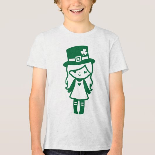 Schattige Leprechaun Meisje St. Patrick's Day Tri-Blend Shirt (Voorkant)