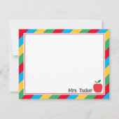 Schattige Leraar Apple & Kleurrijke Strepen Statio Notitiekaartje (Voorkant)