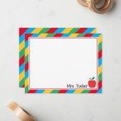 Schattige Leraar Apple & Kleurrijke Strepen Statio Notitiekaartje (Voorkant / Achterkant in situ)