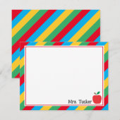 Schattige Leraar Apple & Kleurrijke Strepen Statio Notitiekaartje (Voorkant / Achterkant)