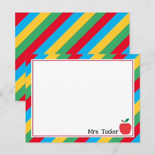 Schattige Leraar Apple & Kleurrijke Strepen Statio Notitiekaartje (Voorkant / Achterkant)