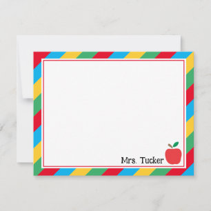 Schattige Leraar Apple & Kleurrijke Strepen Statio Notitiekaartje