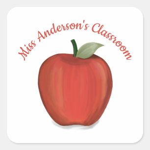 Schattige Leraar Rode Appel Eenvoudige Aquarel Vierkante Sticker
