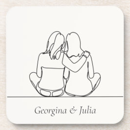 Schattige Lesbisch Paar Lijn Kunst Gepersonaliseer Bier Onderzetter
