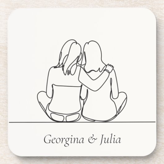 Schattige Lesbisch Paar Lijn Kunst Gepersonaliseer Bier Onderzetter (Voorkant)