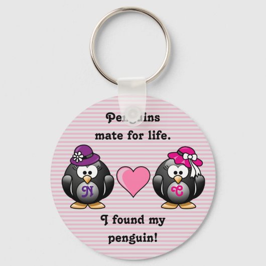 Schattige lesbische pinguïns Twee Brides Heart Pet Sleutelhanger (Voorkant)